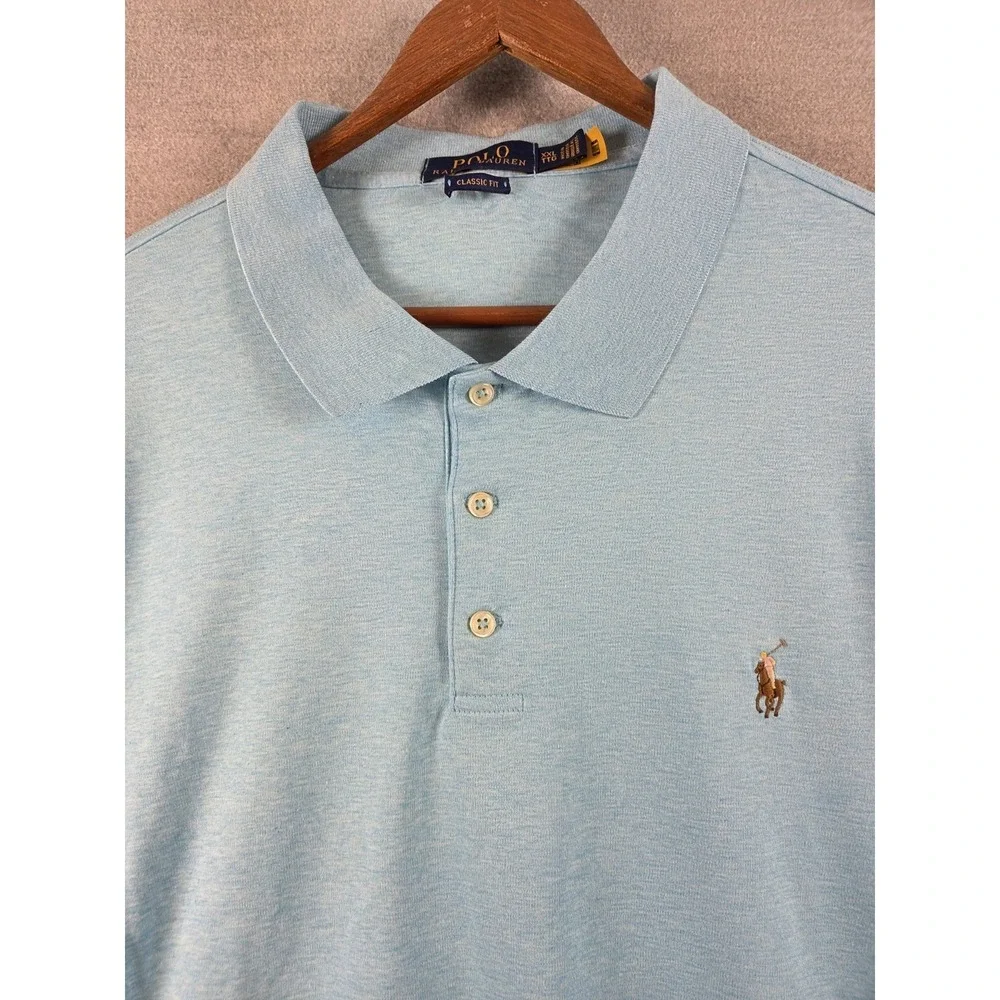 Polo Ralph Lauren Soft Touch Golf Polo Shirt 2XL Sky Sea Blue‎ Flesh Pony Logo